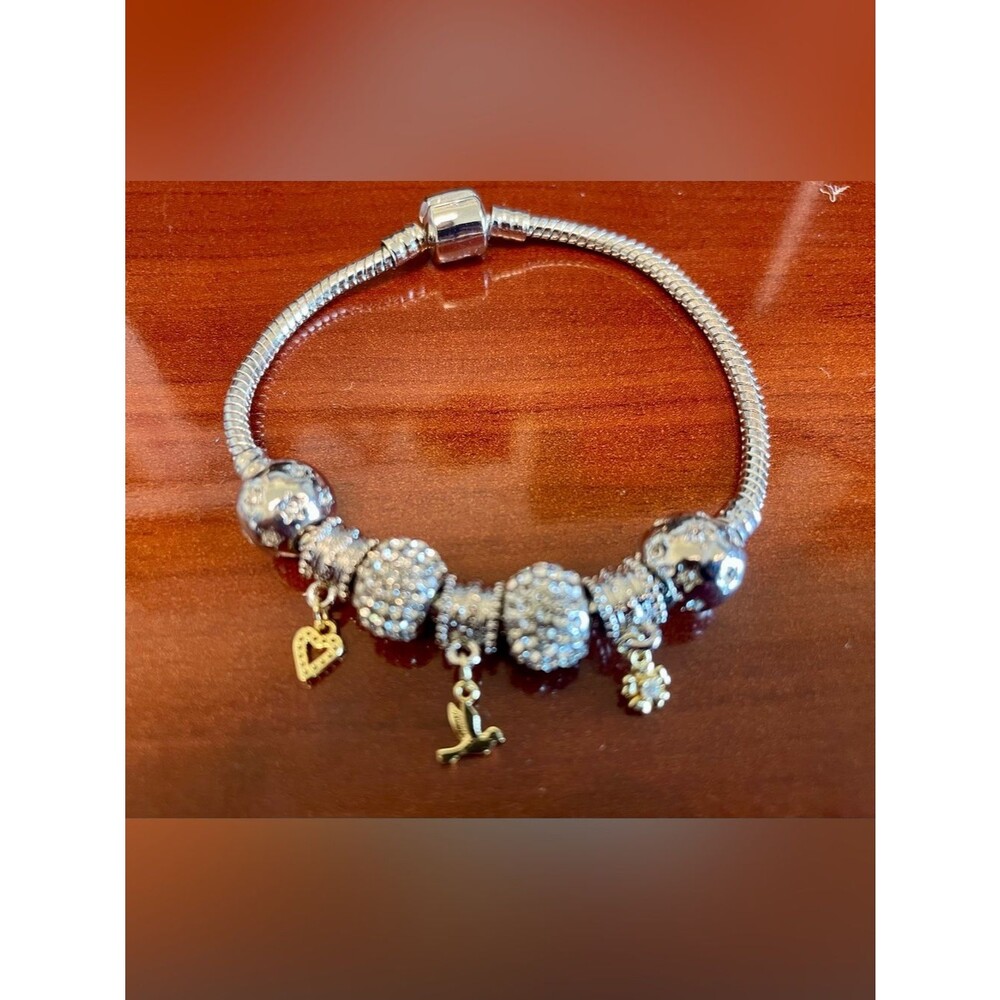 Silver Sparkle Charm Bracelet with Gold Accents